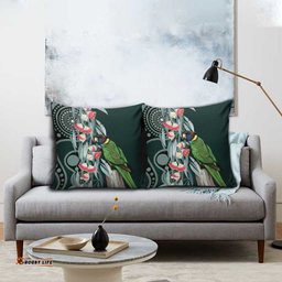 Australian Ringneck Parrot Pillow Cover Barnardius Zonarius Eucalyptus Flowers Aboriginal Art LT14