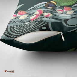 Australian Ringneck Parrot Pillow Cover Barnardius Zonarius Eucalyptus Flowers Aboriginal Art LT14