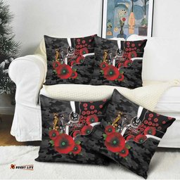Collingwood Magpies ANZAC Personalised Pillow Cover Lest We Forget Poppy Camo LT9
