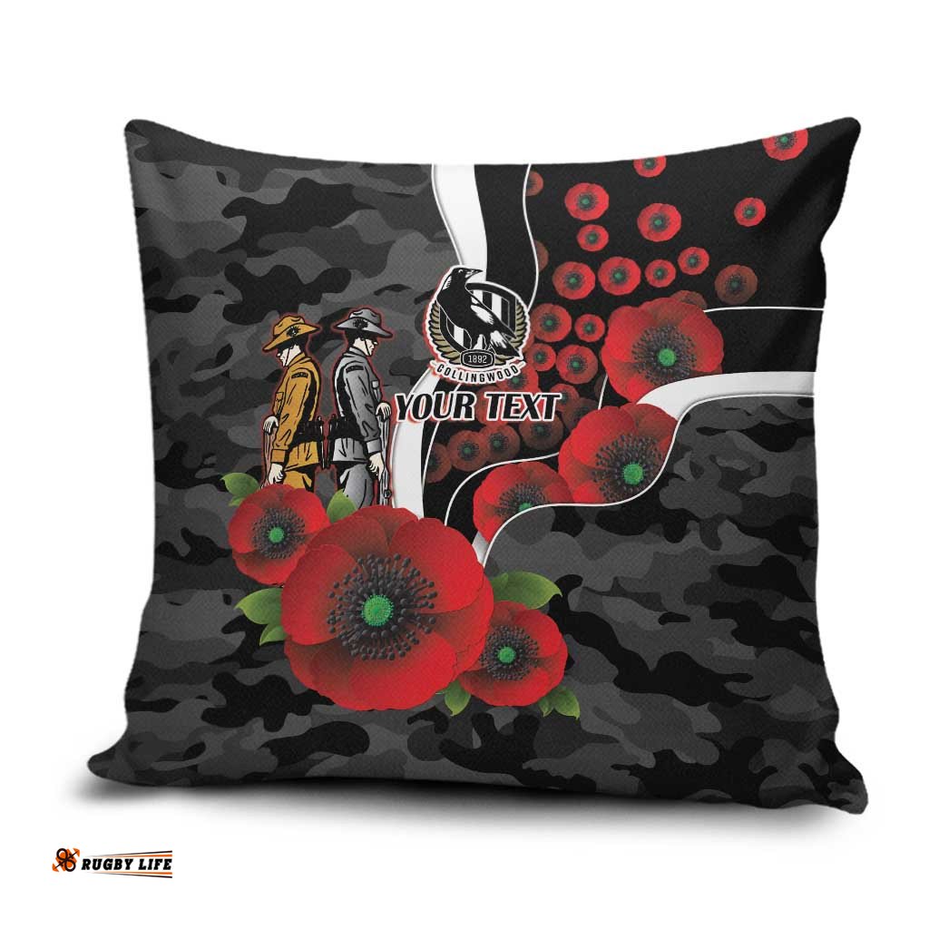 Collingwood Magpies ANZAC Personalised Pillow Cover Lest We Forget Poppy Camo LT9