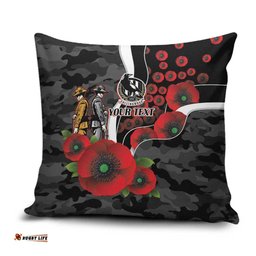 Collingwood Magpies ANZAC Personalised Pillow Cover Lest We Forget Poppy Camo LT9