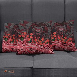 Essendon Bombers ANZAC Day Pillow Cover Indigenous Dot Art with Poppy Flower Tribute TS04