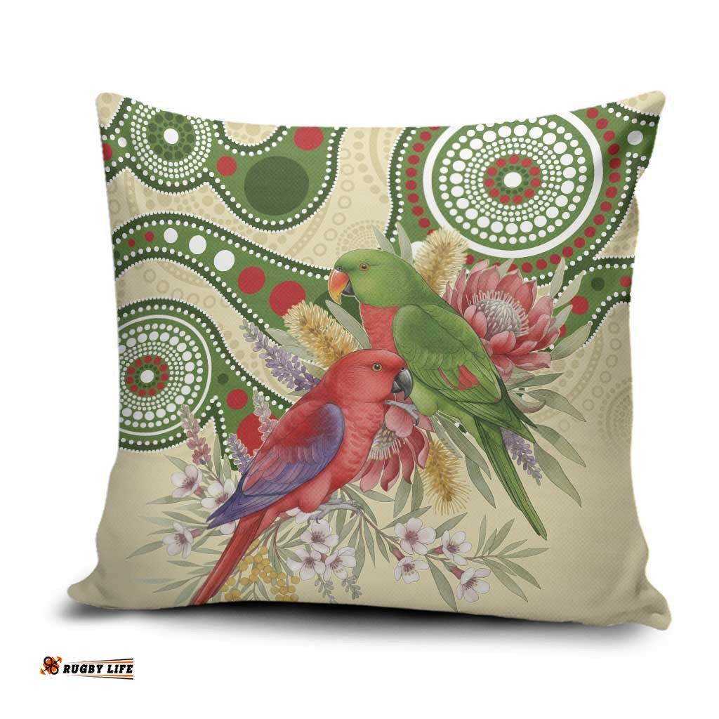 Australia Moluccan Eclectus Pillow Cover Australian Native Flowers Indigenous Art LT14