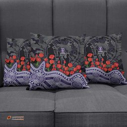 Fremantle Dockers ANZAC Day Pillow Cover Indigenous Dot Art with Poppy Flower Tribute TS04