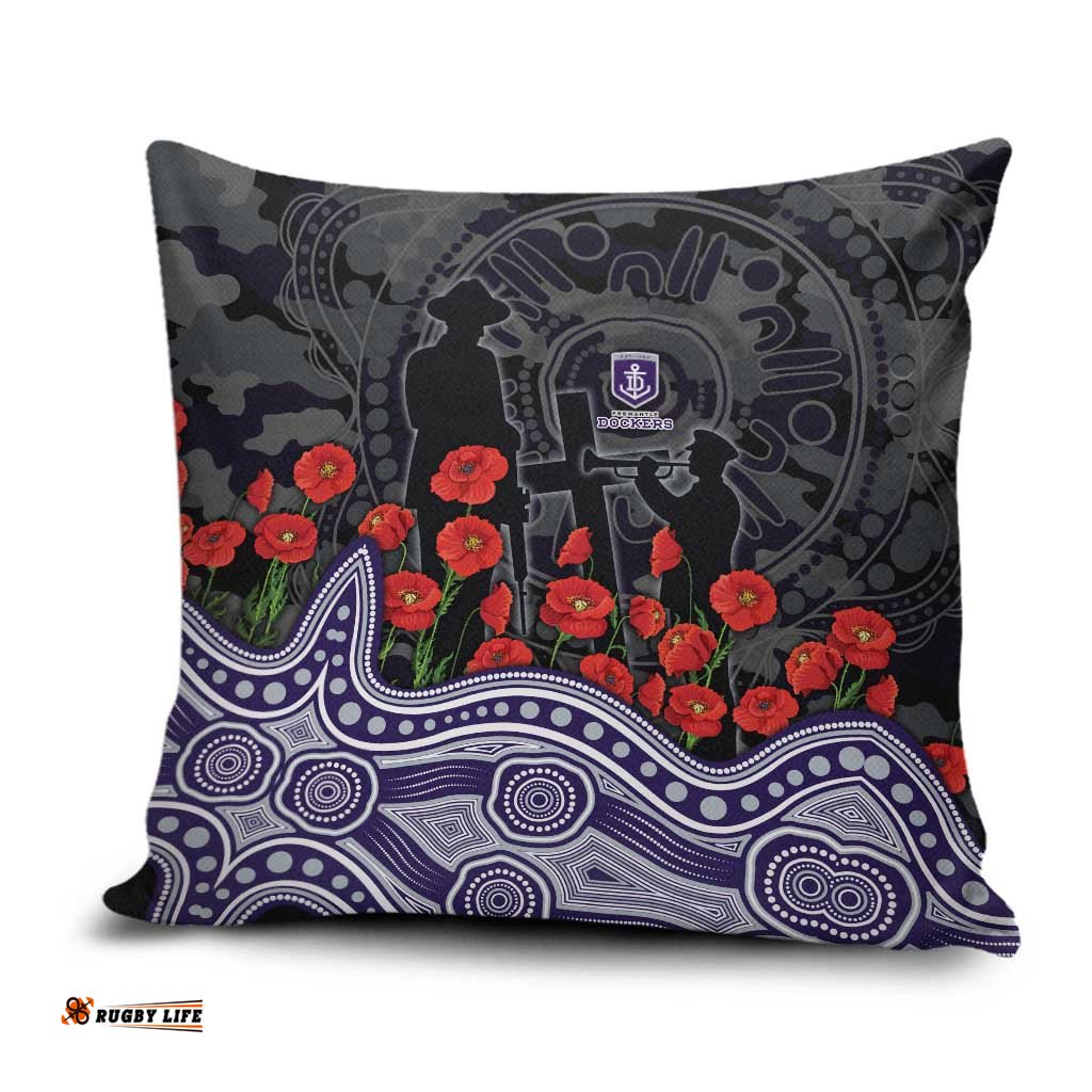Fremantle Dockers ANZAC Day Pillow Cover Indigenous Dot Art with Poppy Flower Tribute TS04