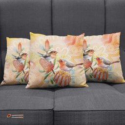 Australia Flame Robin Pillow Cover Petroica Phoenicea Banksia Indigenous Art LT14