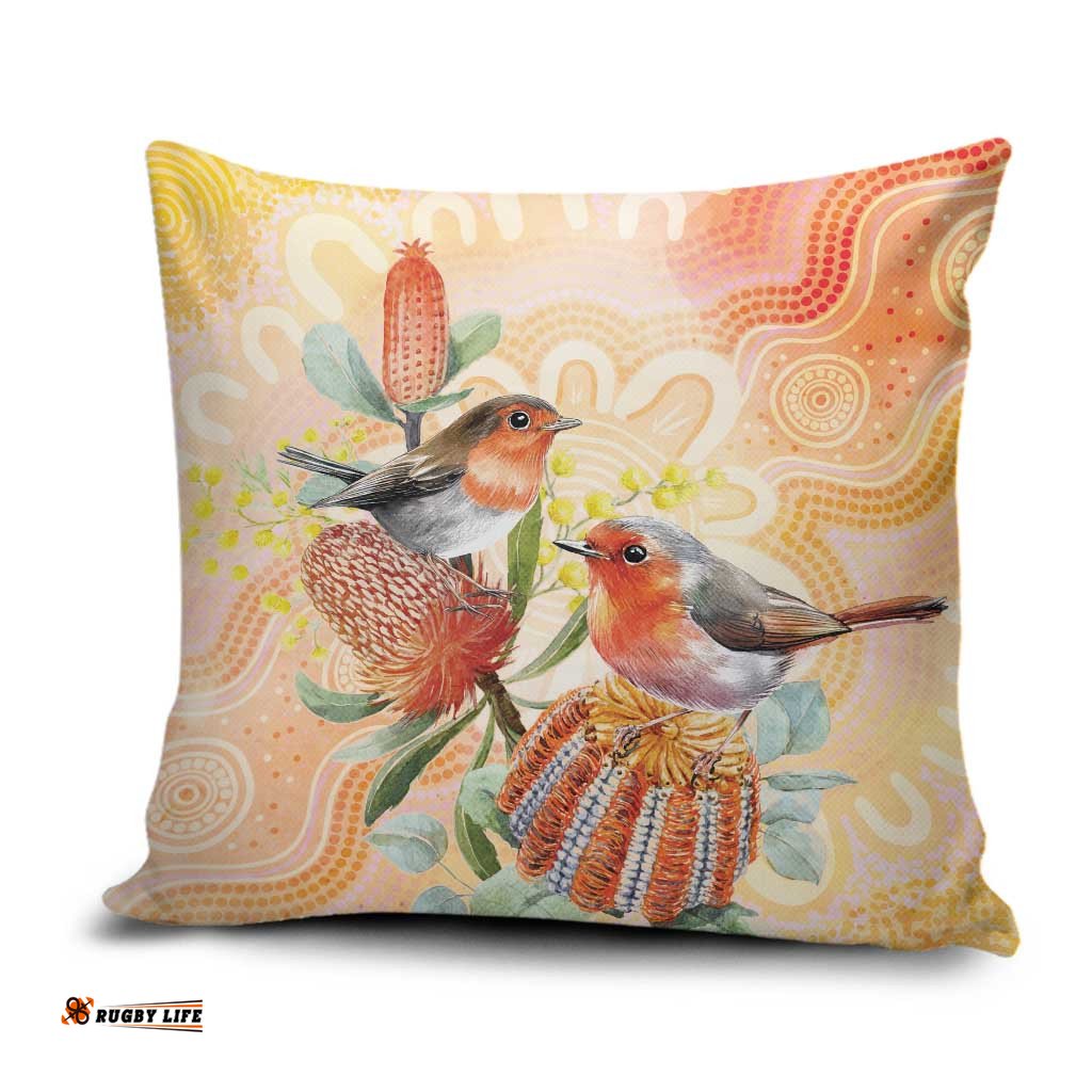Australia Flame Robin Pillow Cover Petroica Phoenicea Banksia Indigenous Art LT14