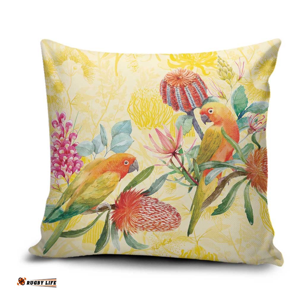 Birds and Floral Aussie Lorikeet Pillow Cover Pastel Yellow LT7
