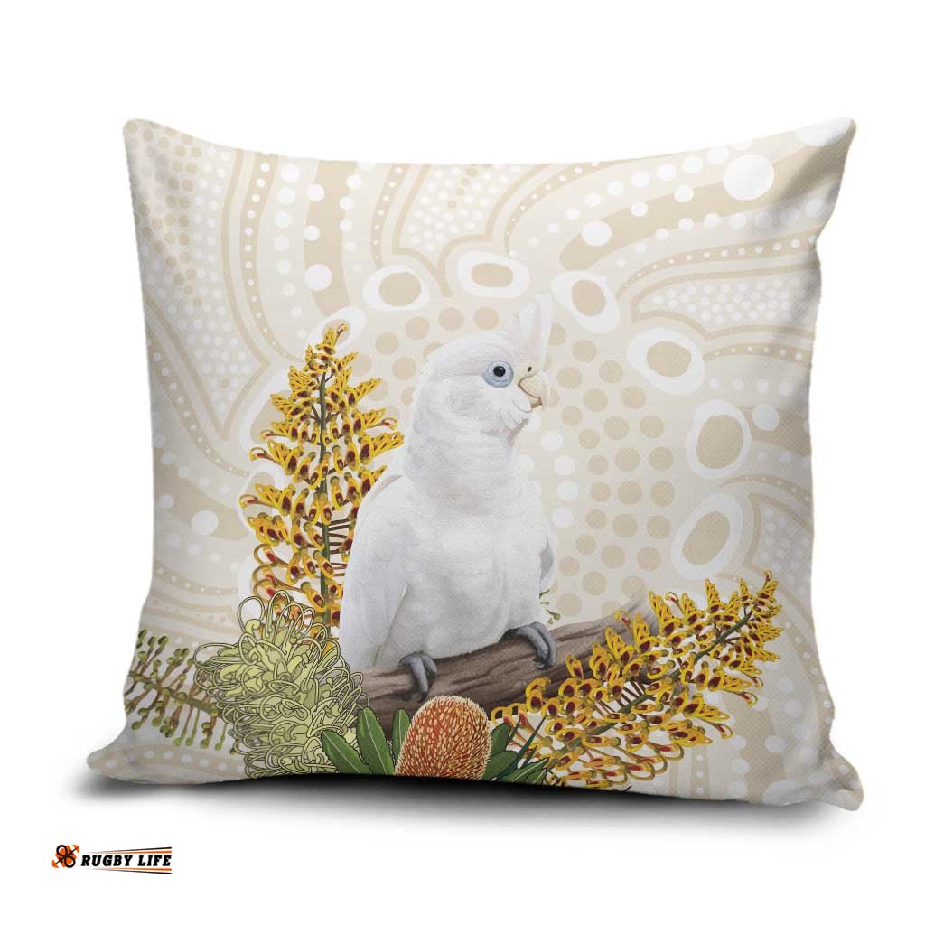 Australia Little Corella Pillow Cover Cacatua Sanguinea Western Grevillea Aboriginal Art LT14