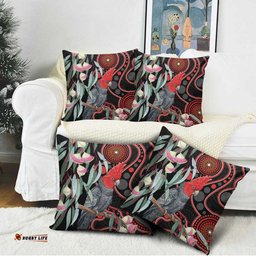 Gang-gang Cockatoo Australia Pillow Cover Eucalyptus Blossoms Aboriginal Art LT14
