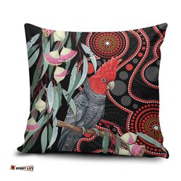 Gang-gang Cockatoo Australia Pillow Cover Eucalyptus Blossoms Aboriginal Art LT14