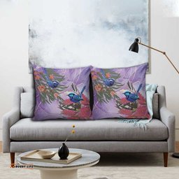 Australia Splendid Fairy Wren on Eucalyptus Pillow Cover Epilepsy Awareness LT7
