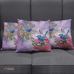 Australia Splendid Fairy Wren on Eucalyptus Pillow Cover Epilepsy Awareness LT7
