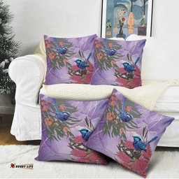 Australia Splendid Fairy Wren on Eucalyptus Pillow Cover Epilepsy Awareness LT7