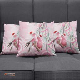 Australia Funny Pink Galah Christmas Pillow Cover Aboriginal Eucalyptus Blossoms Watercolor LT14