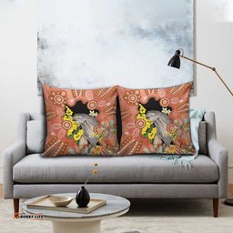 Australia Tawny Frogmouth Pillow Cover Golden Wattle Banksia Aboriginal Art LT14