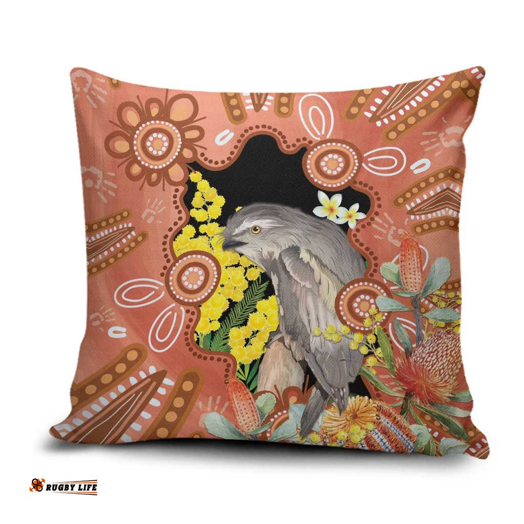 Australia Tawny Frogmouth Pillow Cover Golden Wattle Banksia Aboriginal Art LT14