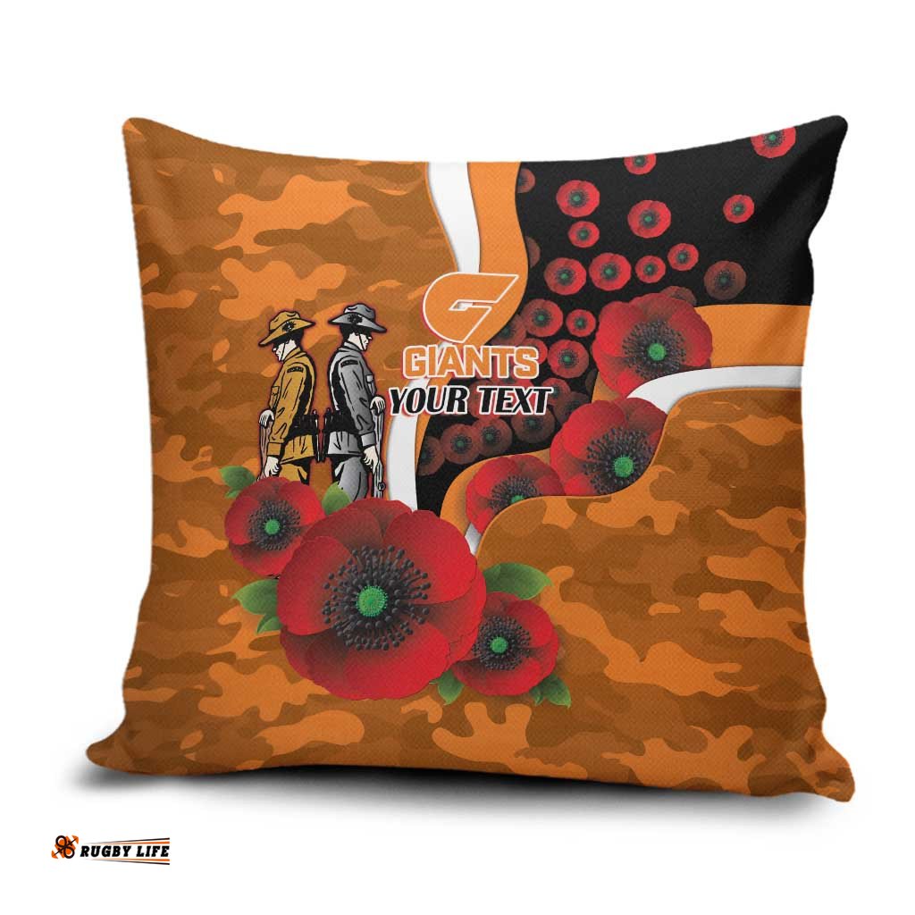 Greater Giants ANZAC Personalised Pillow Cover Lest We Forget Poppy Camo LT9