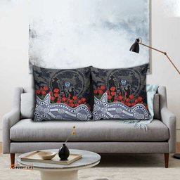 Geelong Cats ANZAC Day Pillow Cover Indigenous Dot Art with Poppy Flower Tribute TS04