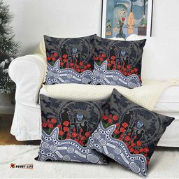 Geelong Cats ANZAC Day Pillow Cover Indigenous Dot Art with Poppy Flower Tribute TS04