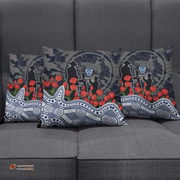 Geelong Cats ANZAC Day Pillow Cover Indigenous Dot Art with Poppy Flower Tribute TS04