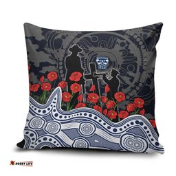Geelong Cats ANZAC Day Pillow Cover Indigenous Dot Art with Poppy Flower Tribute TS04