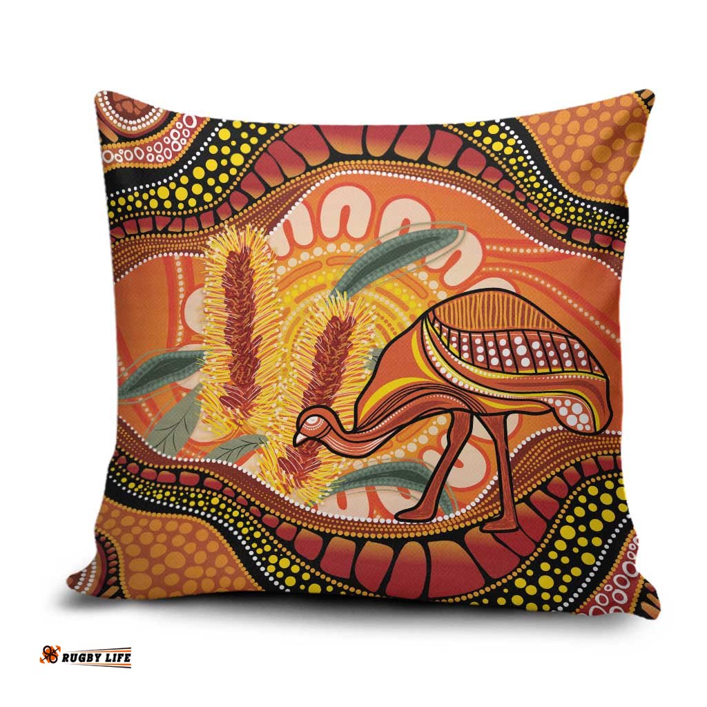 Indigenous Emu Australia Pillow Cover Australian Bottlebrushes Aboriginal Art Proud LT14