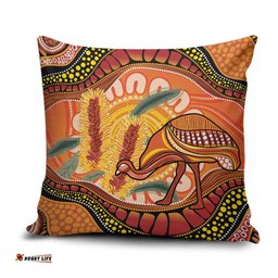Indigenous Emu Australia Pillow Cover Australian Bottlebrushes Aboriginal Art Proud LT14