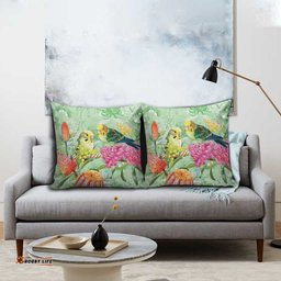 Birds and Floral Aussie Budgerigars Pillow Cover Mint Opal LT7