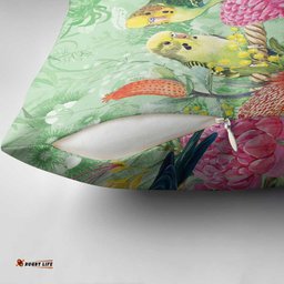 Birds and Floral Aussie Budgerigars Pillow Cover Mint Opal LT7