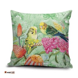 Birds and Floral Aussie Budgerigars Pillow Cover Mint Opal LT7