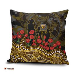 Hawthorn Hawks ANZAC Day Pillow Cover Indigenous Dot Art with Poppy Flower Tribute TS04