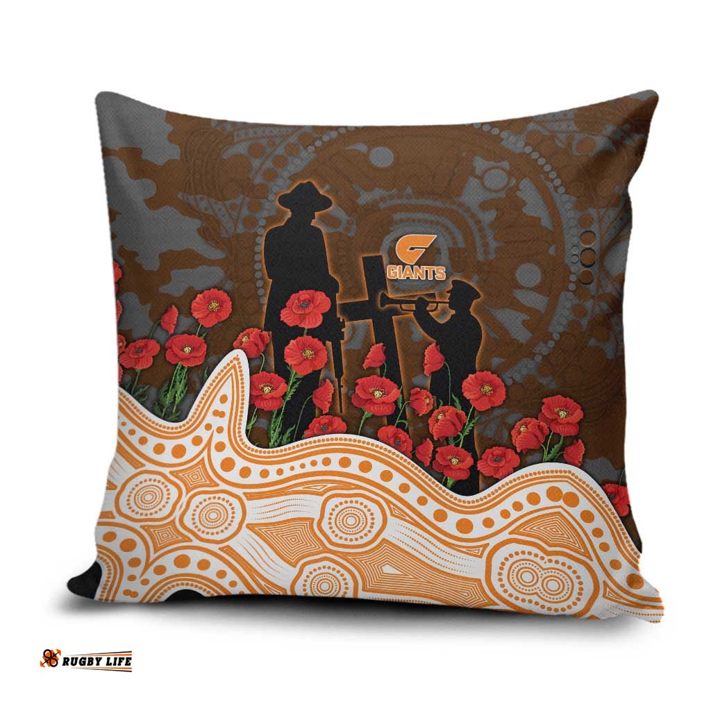 GWS Giants ANZAC Day Pillow Cover Indigenous Dot Art with Poppy Flower Tribute TS04