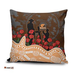 GWS Giants ANZAC Day Pillow Cover Indigenous Dot Art with Poppy Flower Tribute TS04