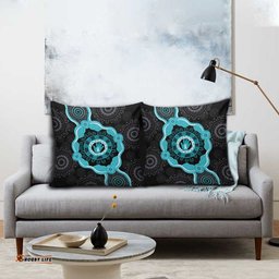 Australia Ovarian Cancer Awareness Pillow Cover Brave Strong Teal Ribbon Aboriginal Art LT14