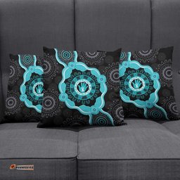 Australia Ovarian Cancer Awareness Pillow Cover Brave Strong Teal Ribbon Aboriginal Art LT14