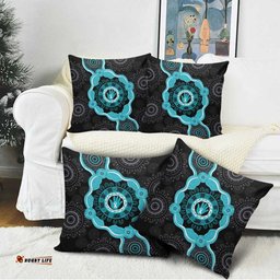 Australia Ovarian Cancer Awareness Pillow Cover Brave Strong Teal Ribbon Aboriginal Art LT14