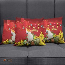 Australia Sulphur-crested Cockatoo Christmas Pillow Cover Aussie Native Flowers Merry Xmas LT14