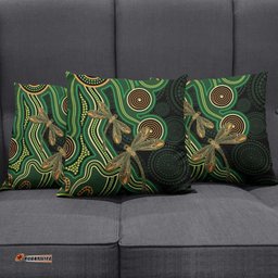Green Indigenous Dragonfly Australia Pillow Cover Aboriginal Art LT14