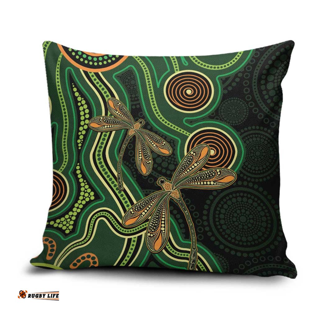 Green Indigenous Dragonfly Australia Pillow Cover Aboriginal Art LT14