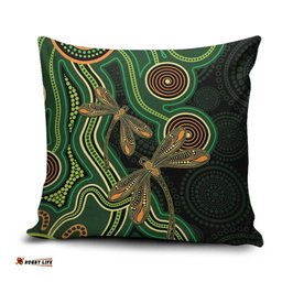 Green Indigenous Dragonfly Australia Pillow Cover Aboriginal Art LT14
