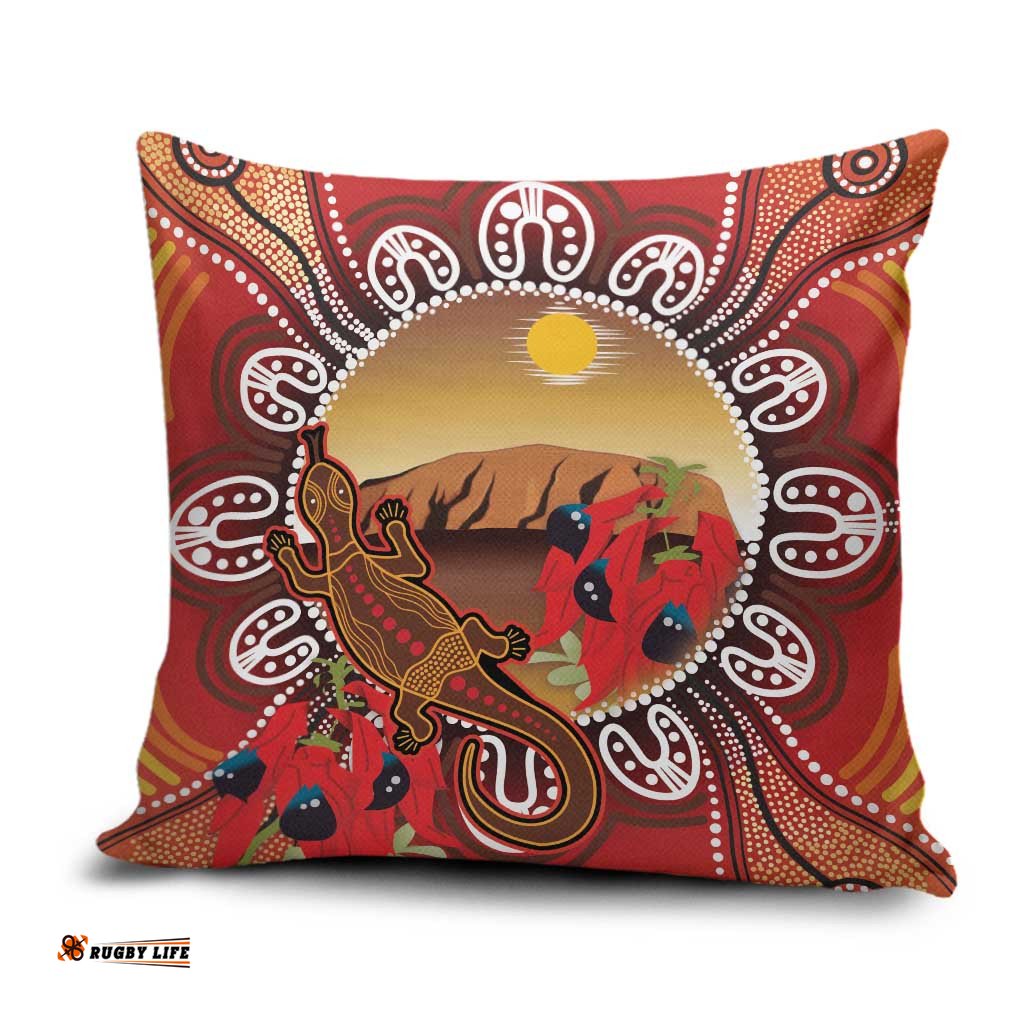 Indigenous Goanna Australia Pillow Cover Aussie Uluru Ayers Rock Sturt's Desert Pea LT14