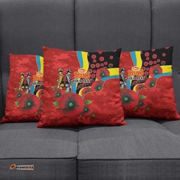 Gold Suns ANZAC Personalised Pillow Cover Lest We Forget Poppy Camo LT9