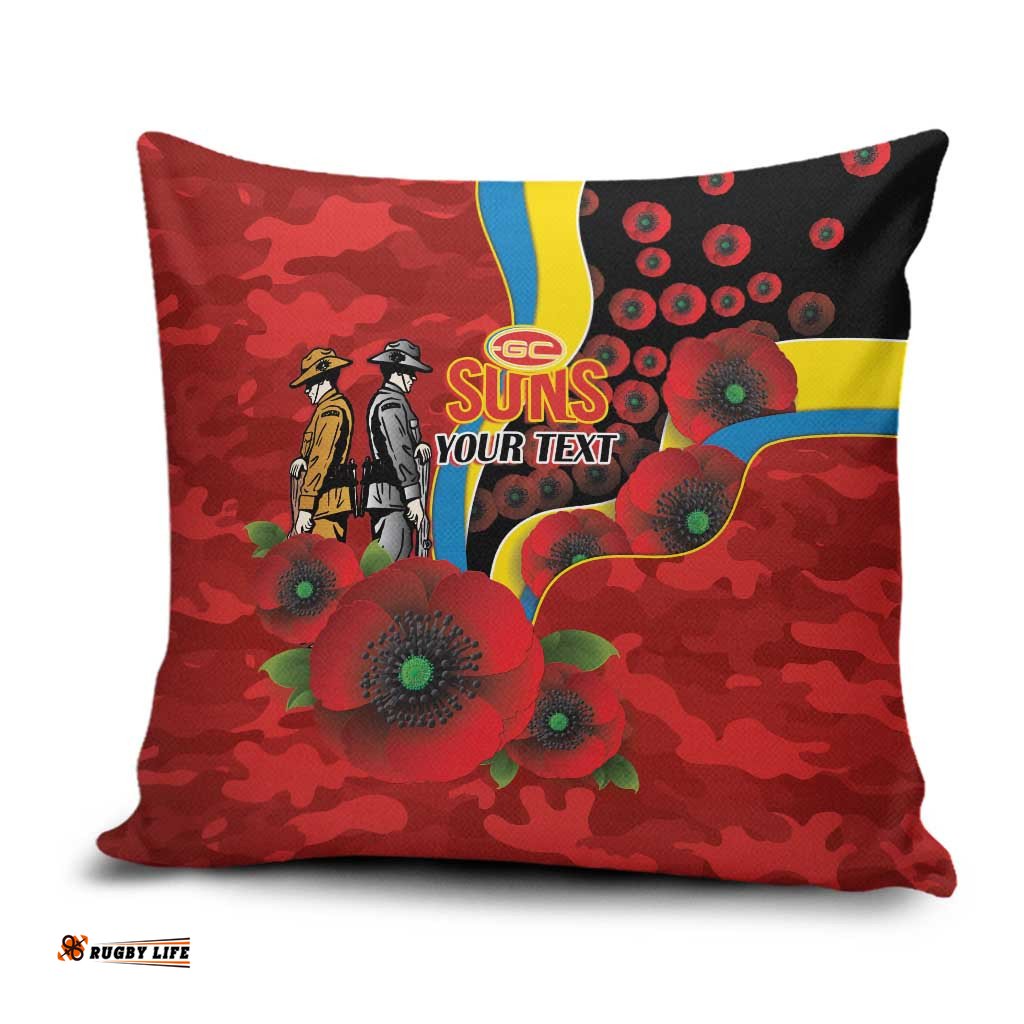 Gold Suns ANZAC Personalised Pillow Cover Lest We Forget Poppy Camo LT9