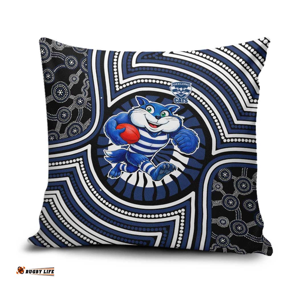 Geelong Cats Pillow Cover Indigenous Monochrome Dot Art Mascot Style TS04
