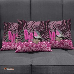 Australia Indigenous Pillow Cover Breast Cancer Pink Robin Bottlebrush Aboriginal Art LT14