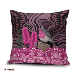 Australia Indigenous Pillow Cover Breast Cancer Pink Robin Bottlebrush Aboriginal Art LT14
