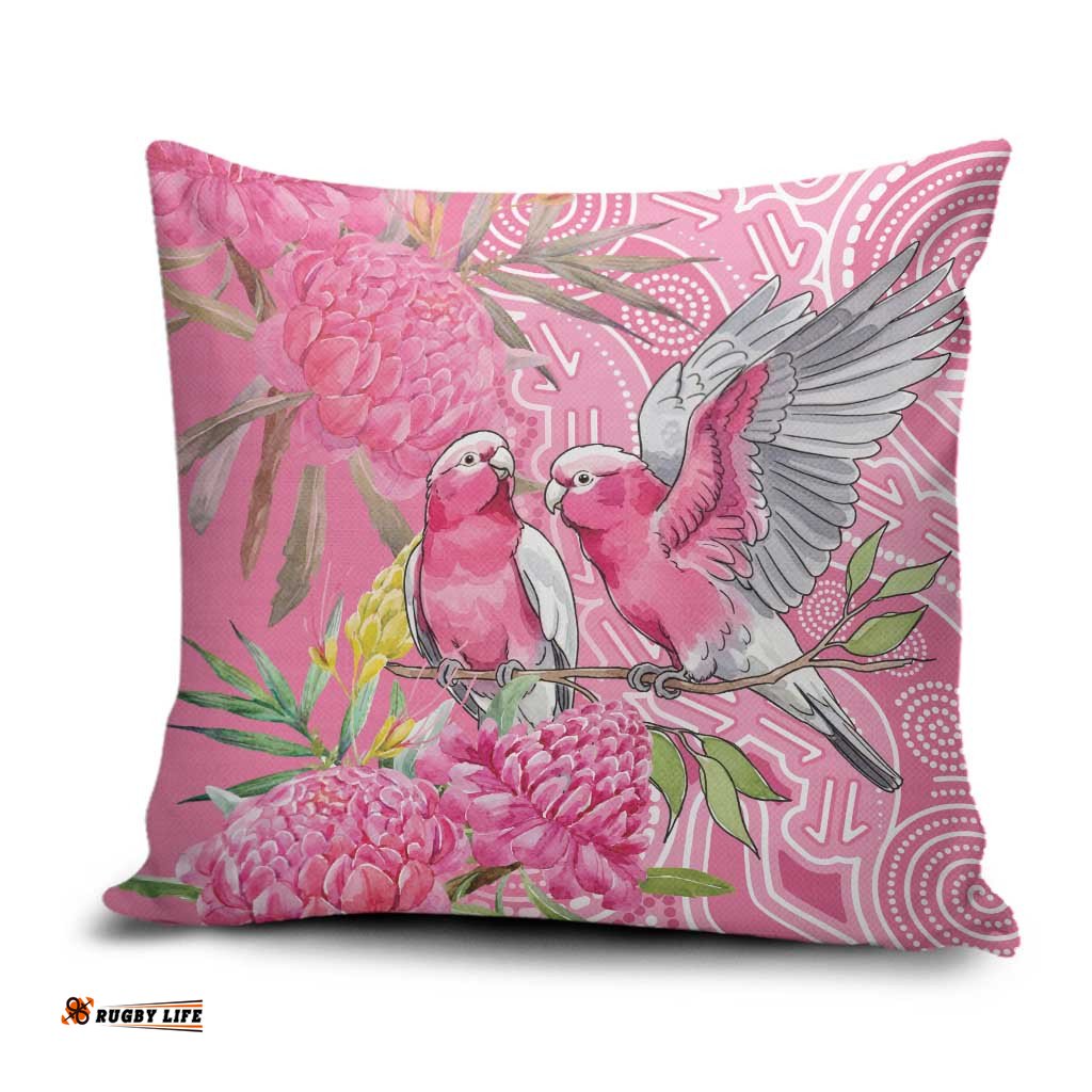 Australia Pink Galah Pillow Cover Rose-breasted Cockatoo Waratah Indigenous Art LT14
