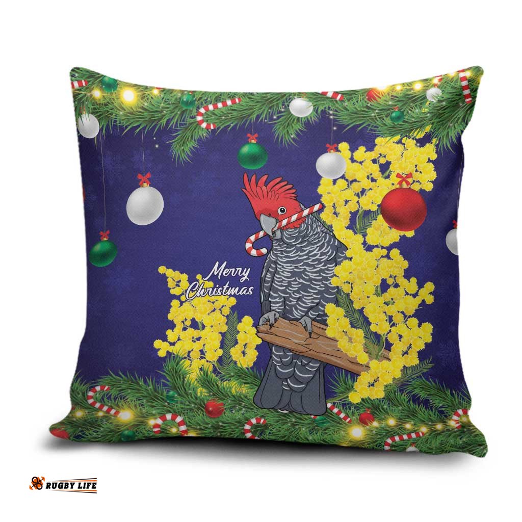 Australia Gang-gang Cockatoo Christmas Pillow Cover Callocephalon Fimbriatum Golden Wattle Blue LT14