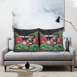 Custom Rabbitohs Pillow Cover Rabbit Mascot With Aboriginal Indigenous DT05